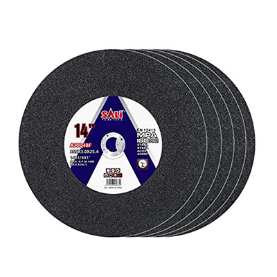 SALI 5 Paket Kesme Tekerlekleri 14 İnç Genel Amaçlı Metal Kesme Tekerleği 14" Öğütücüler İçin - Kesme Diski Agresif Kesme 14" X 1/8" X 1" 4400 RPM'ye ve 80 M/S'ye Kadar Çalışır 355 * 3.0 * 25.4